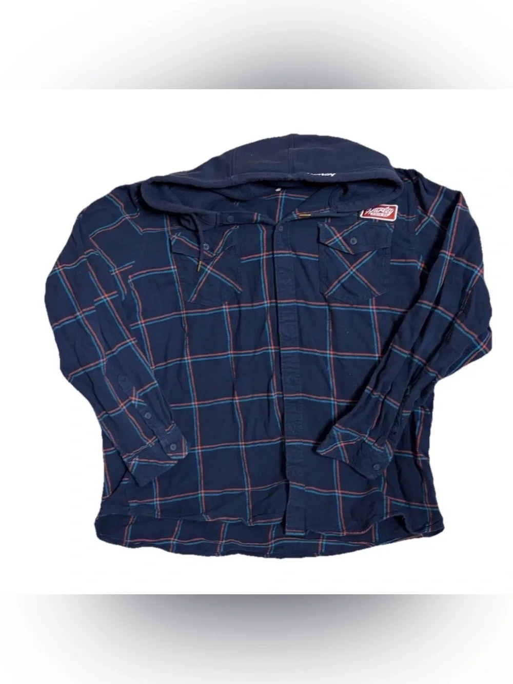 Hurley Hoodie Flannel Button Up XXL Blue/ Red Plaid Men’s
